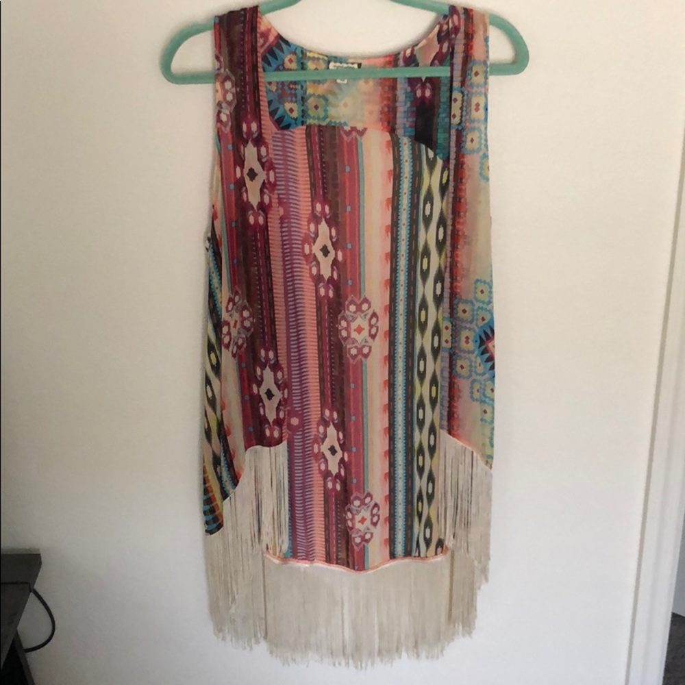 Boho Tank shawl with fringe multicolored design